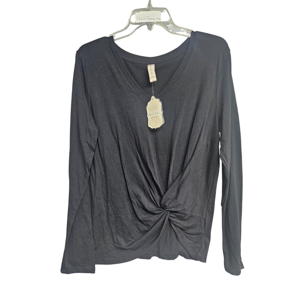 Altar'd State Womens Black V-Neck Twist Front Long Sleeve Top PT183904AS L NWT